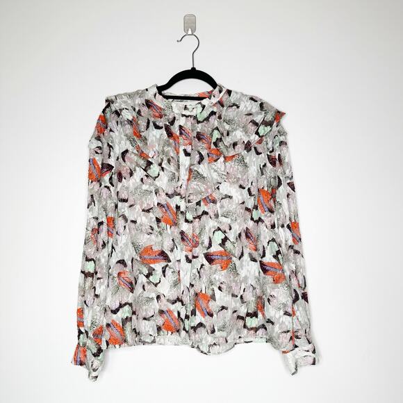 IRO Carus Silk Blend Absract Long Sleeve Ruffle Blouse Womens Multicolor Size 40 - Picture 2 of 6